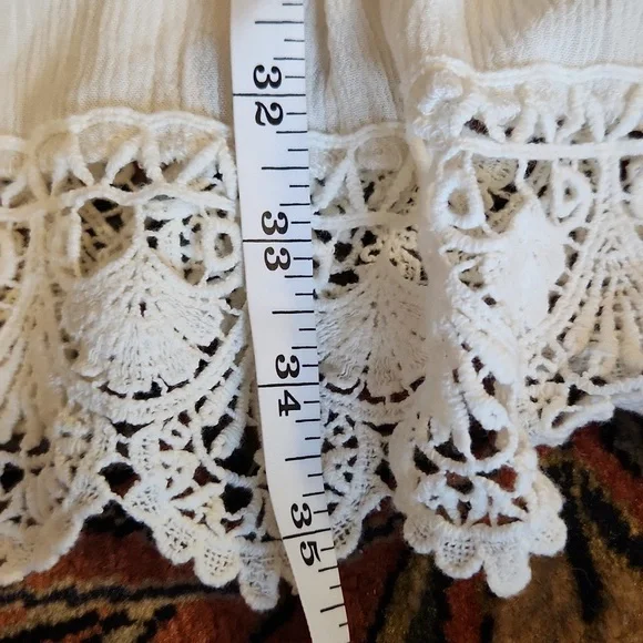 Hint Of Mint Lace Gauze Ivory Boho Dress S - Picture 8 of 10